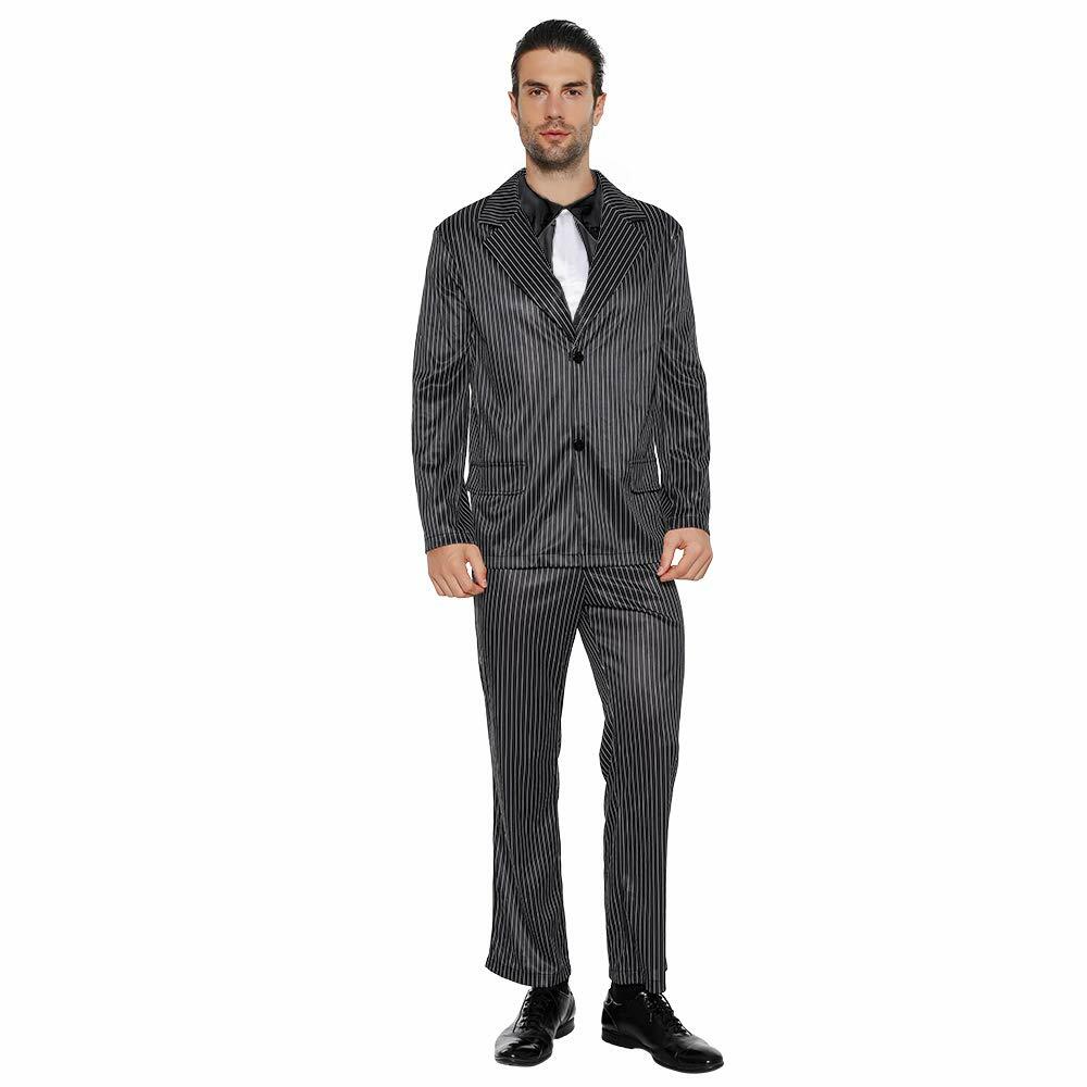 EraSpooky Men's 1920s Gangster Pinstripe Suit Jacket Pants Shirt Tie Size L