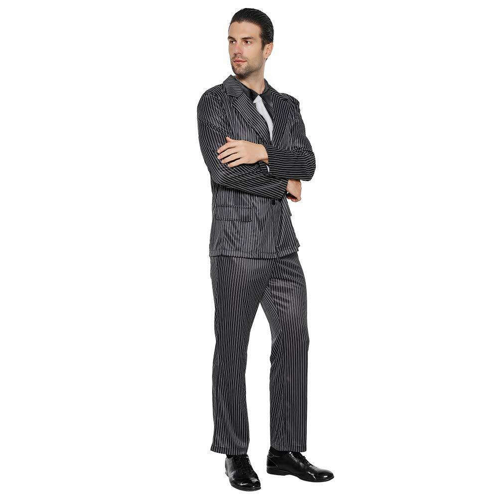 EraSpooky Men's 1920s Gangster Pinstripe Suit Jacket Pants Shirt Tie Size L