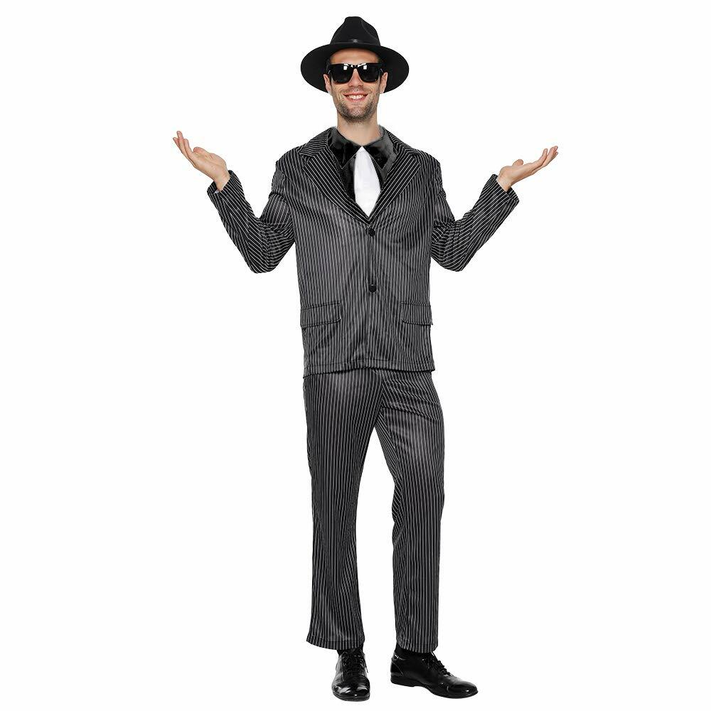 EraSpooky Men's 1920s Gangster Pinstripe Suit Jacket Pants Shirt Tie Size L