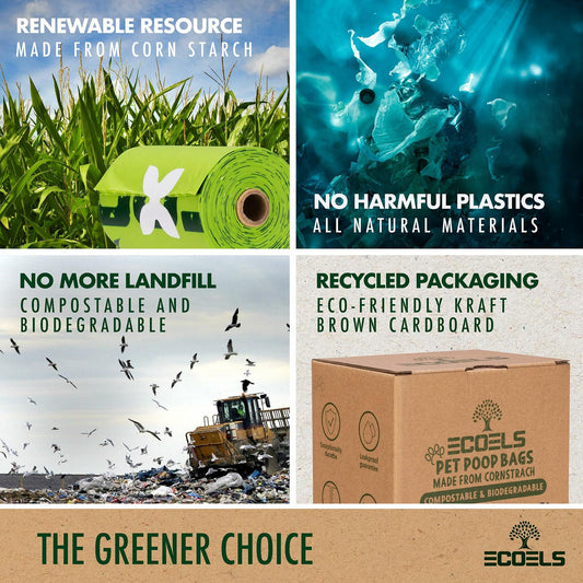 ECOELS Compostable Dog Poop Bags Extra Large Strong Leakproof Unscented 100ct