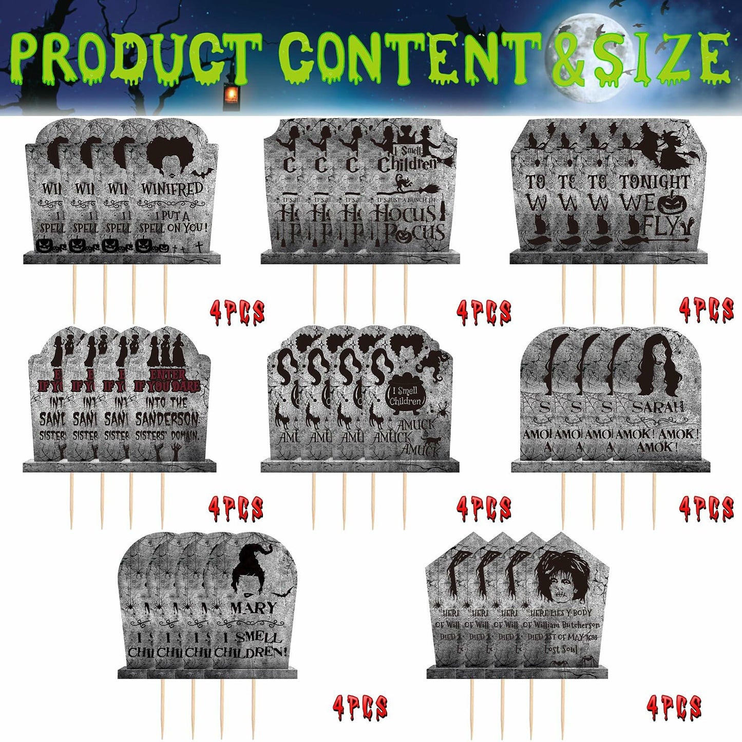 LeeSky 32Pcs Halloween Gravestone Cupcake Toppers Orange Black Purple Paper