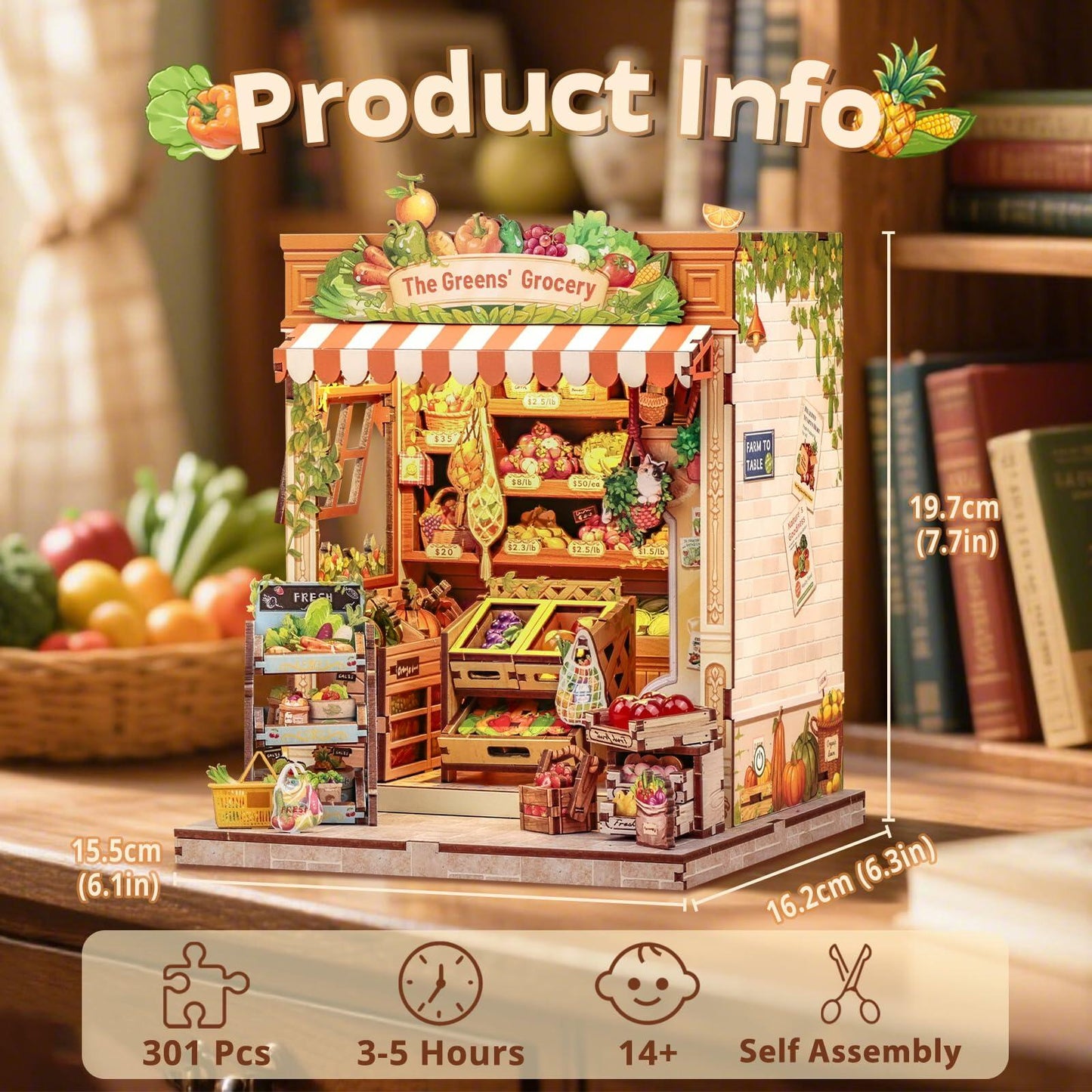 Cutefun Book Nook Kit DIY Mini Fruit & Vegetable Store LED Greens’ Grocery
