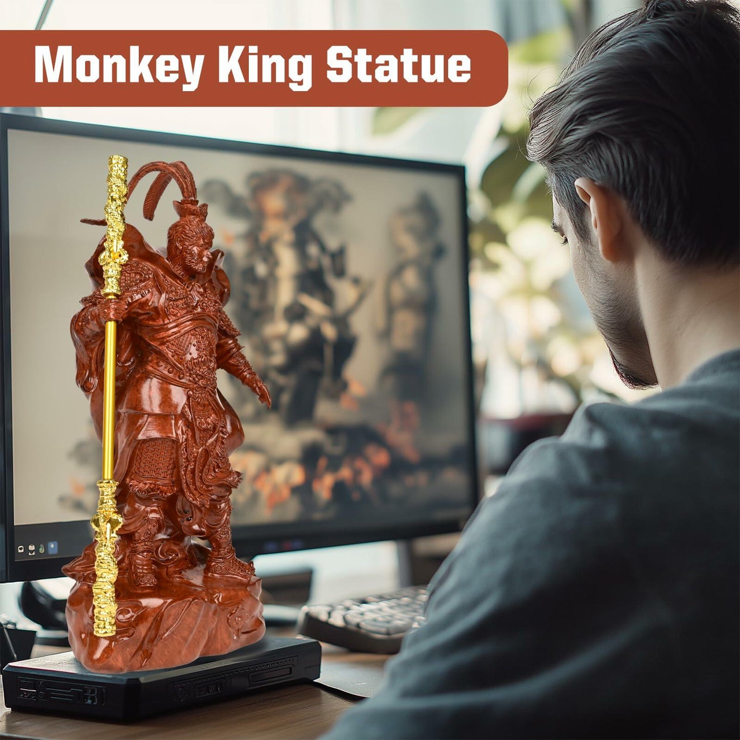 Maozyiltle Black Wukong Statue Home Decor Resin Imitation Copper