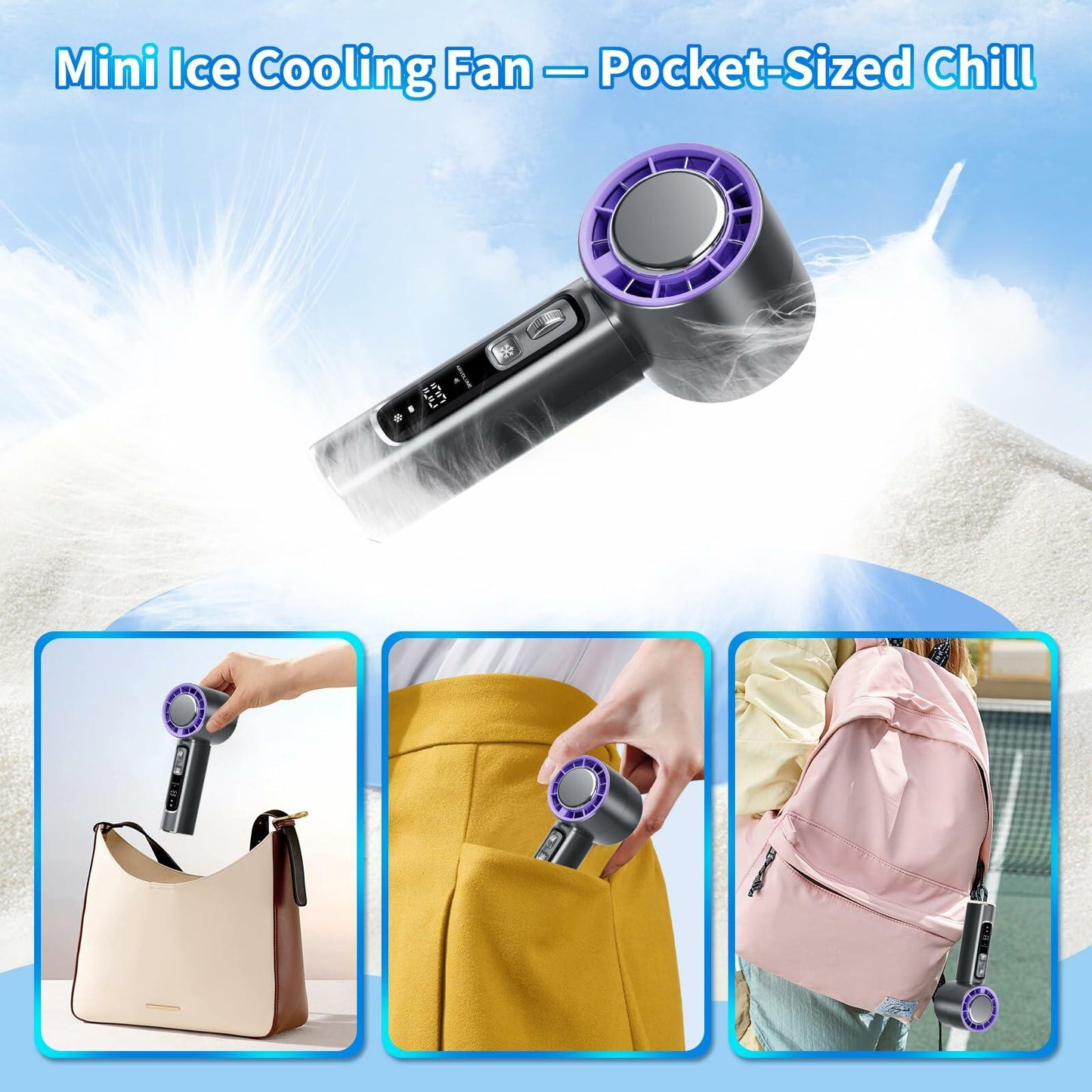 Procci Portable Handheld Fan with Cooling Plate 4000mAh LCD Display Pink