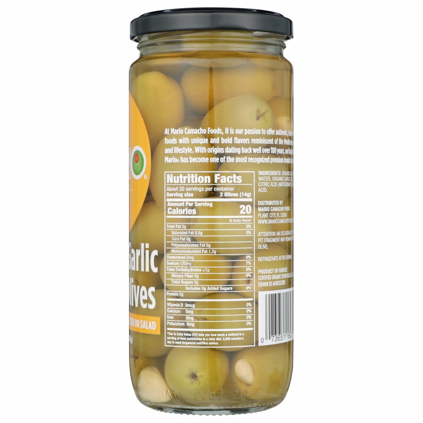 BestBy11/25 Mario Camacho Organic Garlic Stuffed Green Olives 10oz