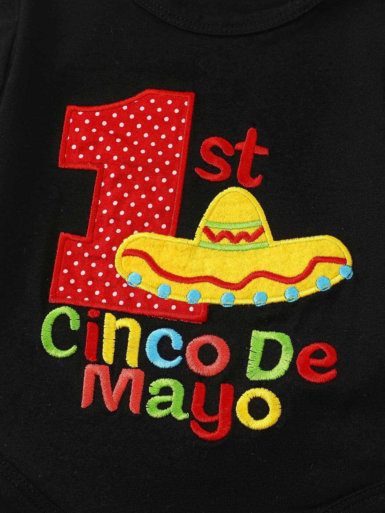 Noubeau Baby Girl Cinco De Mayo Embroidery Romper Flare Pant Headband 3-6M