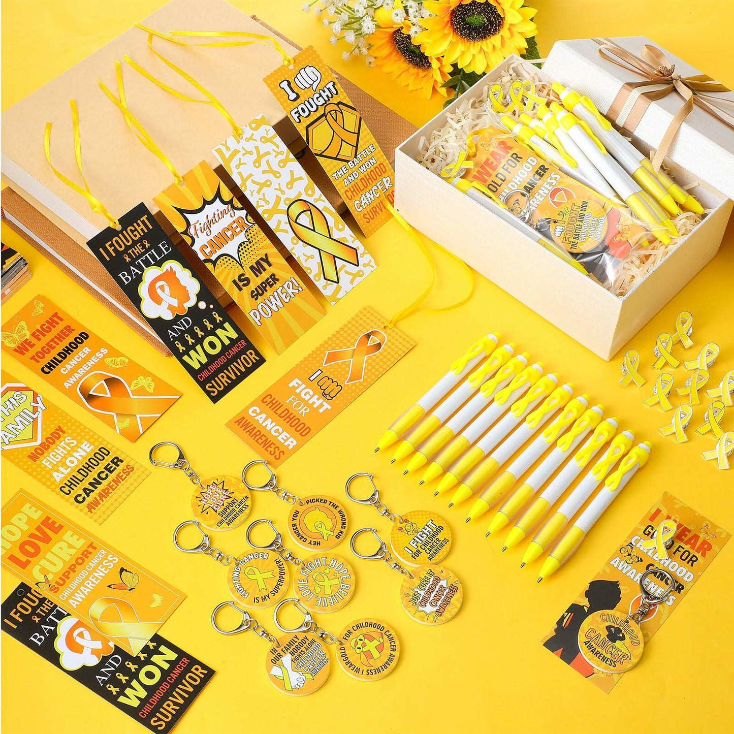 Yaomiao 180 Pcs Gold Ribbon Awareness Gift Set Childhood Cancer Support