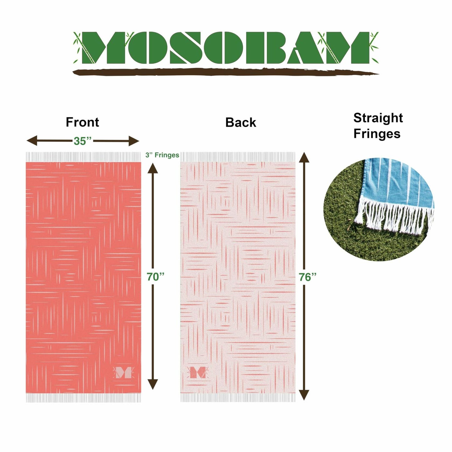 Mosobam Soft Fouta Peshtemal 35x70 Living Coral Lightweight Bamboo Towels