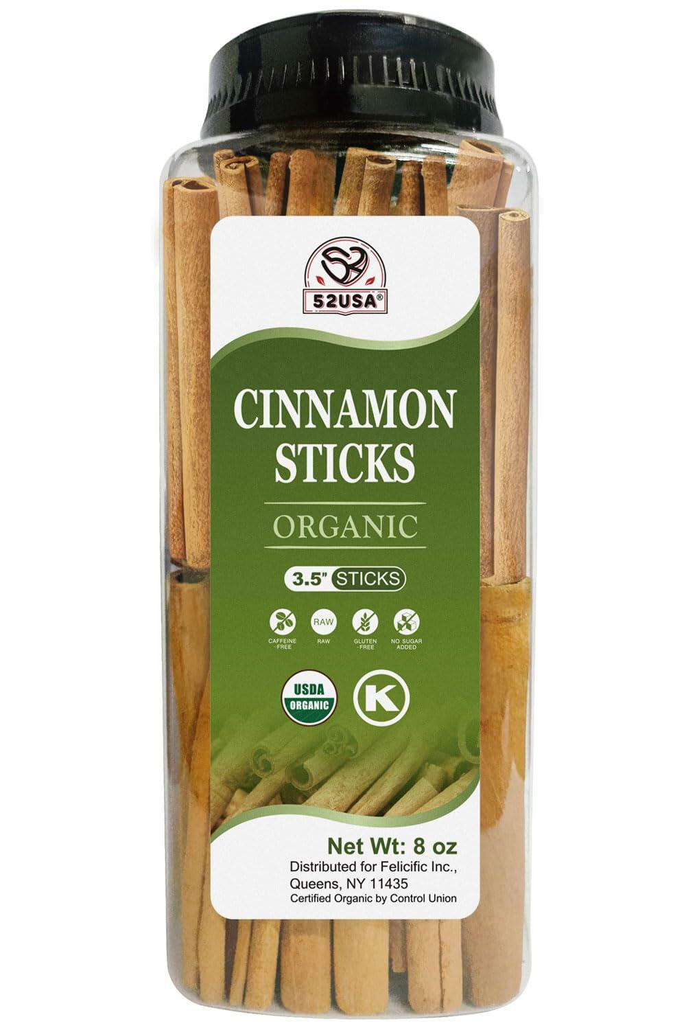 BestBy 7/27 52USA Organic Cinnamon Sticks 8oz USDA Kosher Gluten Free Raw