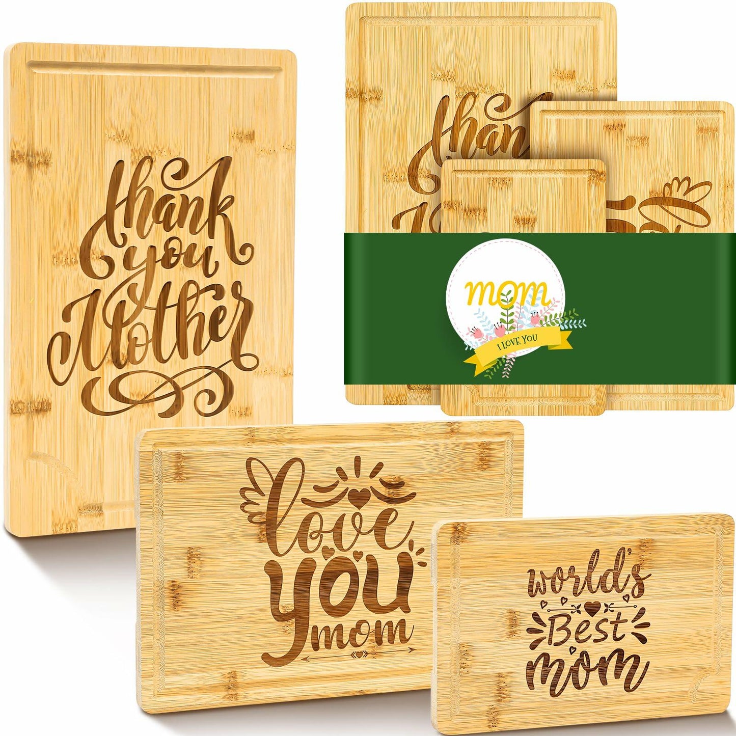 Didaey Bamboo Wood Cutting Board Gift Set for Mom Grandma 3 Pieces