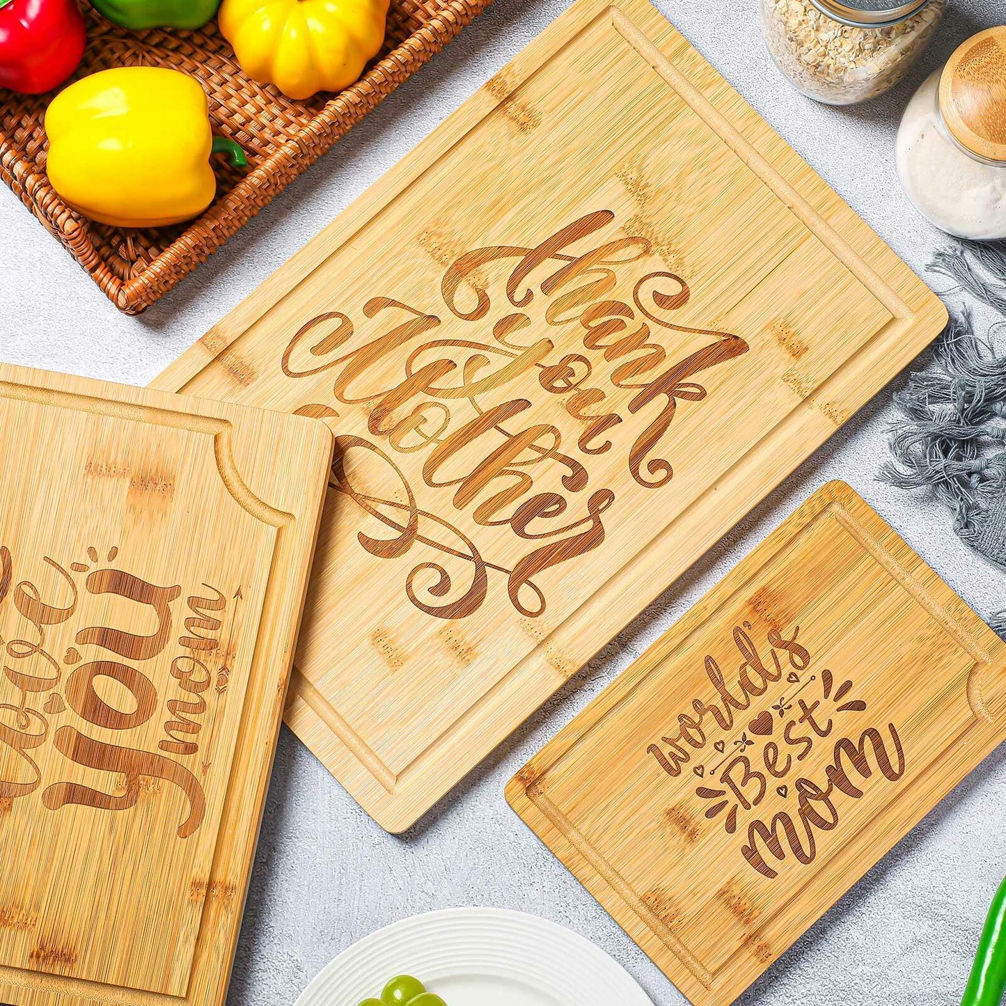 Didaey Bamboo Wood Cutting Board Gift Set for Mom Grandma 3 Pieces