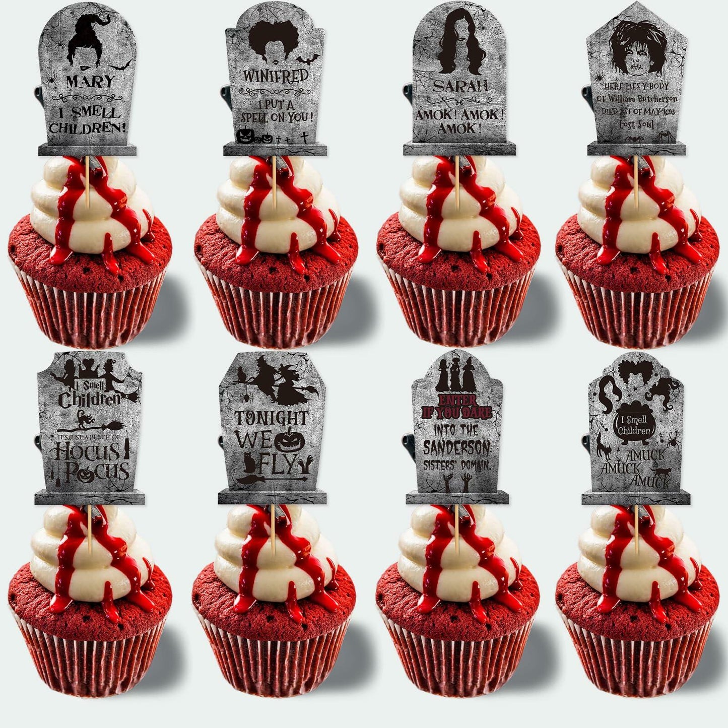 LeeSky 32Pcs Halloween Gravestone Cupcake Toppers Orange Black Purple Paper