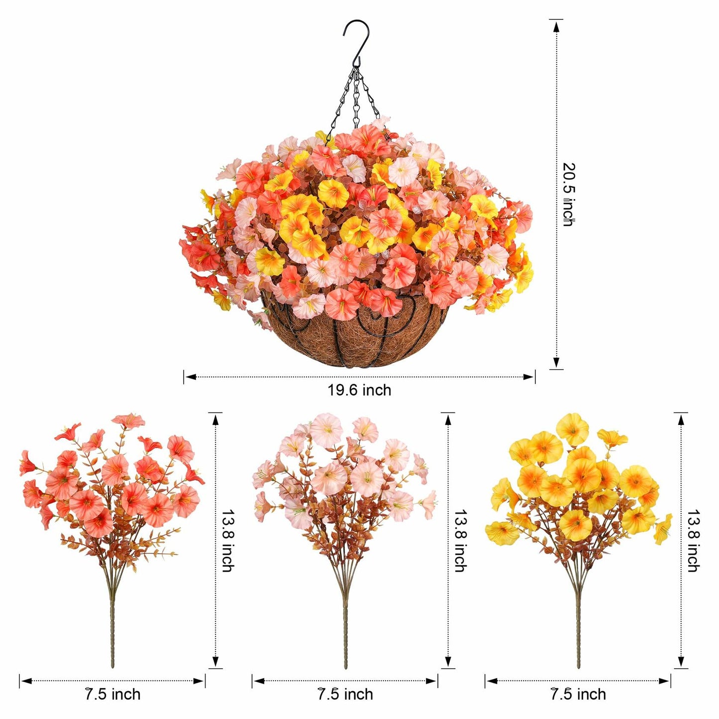 Ivydale Artificial FallFlowers Basket Silk Morning Glory Eucalyptus UV Resistant