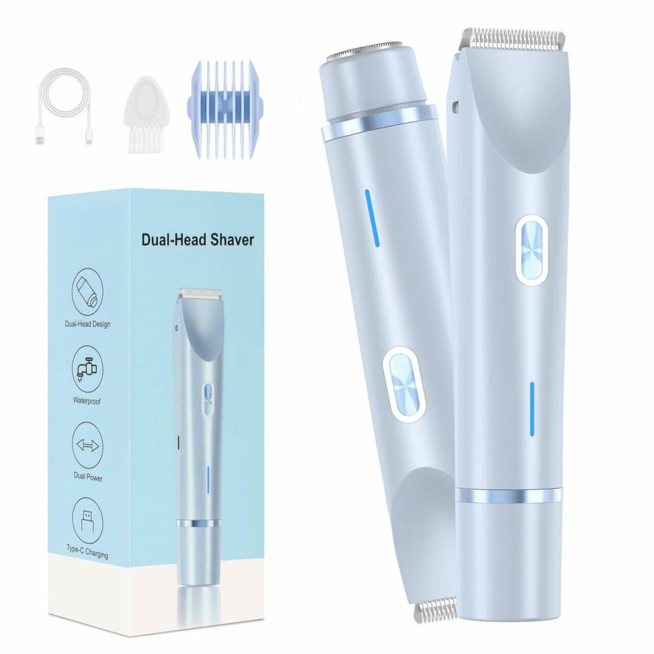 gonwain Bikini Shaver 2-in-1 Electric Dual Head Body Trimmer Blue