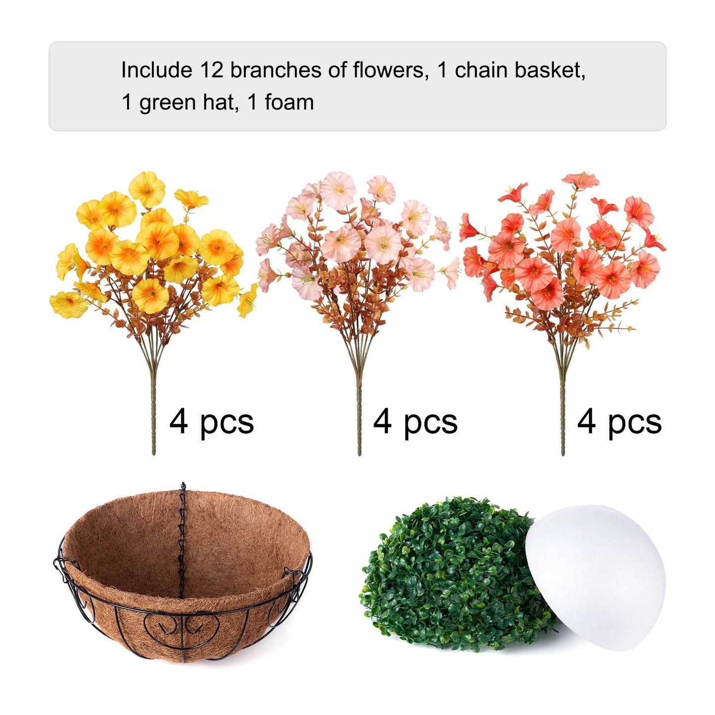 Ivydale Artificial FallFlowers Basket Silk Morning Glory Eucalyptus UV Resistant