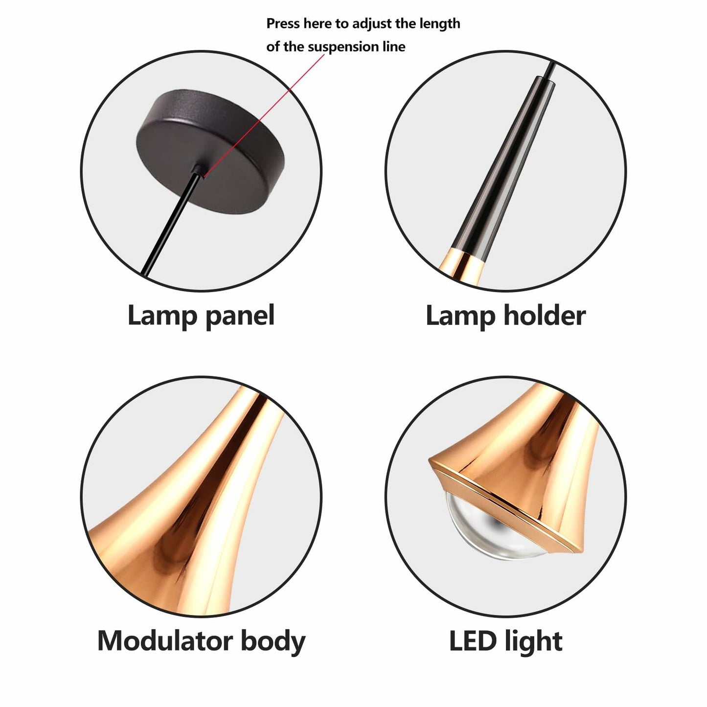 Hinio Modern Adjustable Pendant Lights Kitchen Island Gold Black 2-Pack