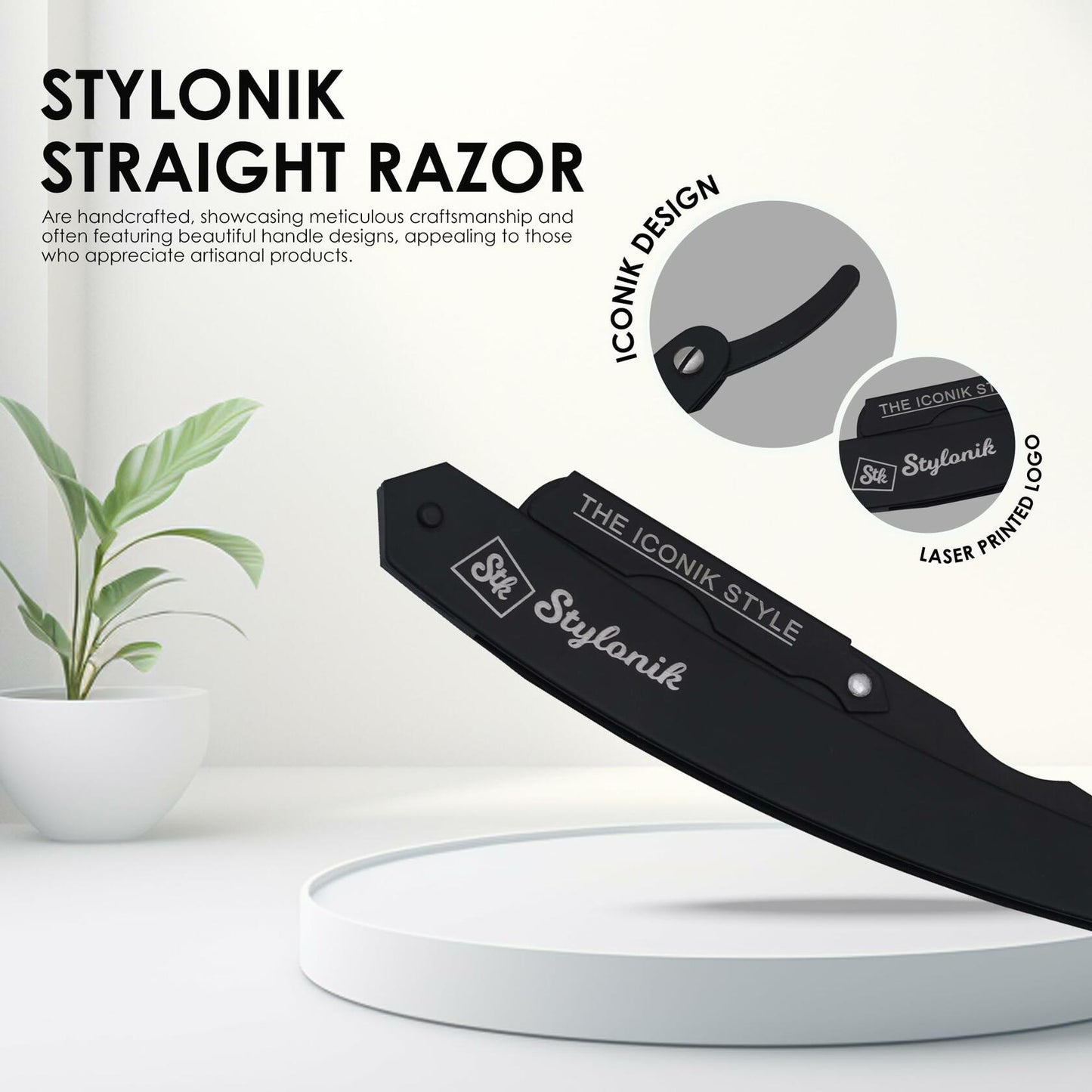 Stylonik Barber Razor Straight Edge 10 Stainless Steel Blades Silver Matt