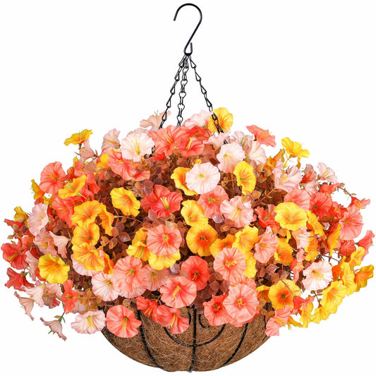 Ivydale Artificial FallFlowers Basket Silk Morning Glory Eucalyptus UV Resistant