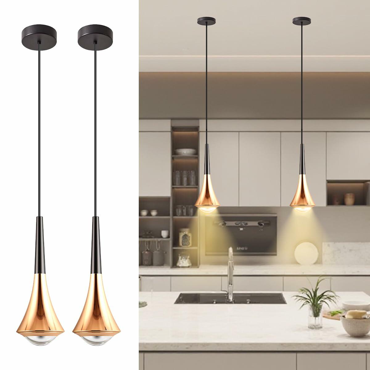 Hinio Modern Adjustable Pendant Lights Kitchen Island Gold Black 2-Pack