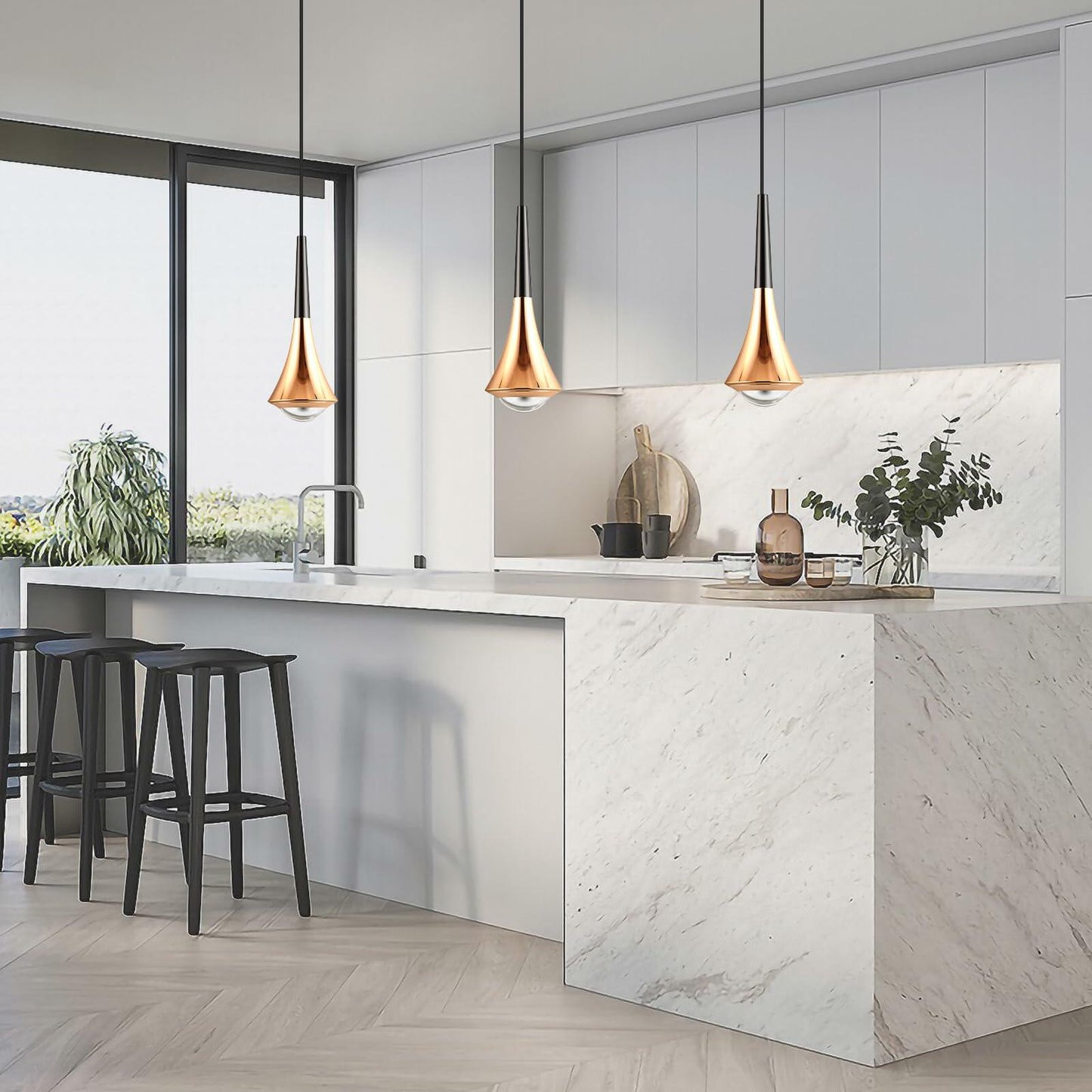 Hinio Modern Adjustable Pendant Lights Kitchen Island Gold Black 2-Pack