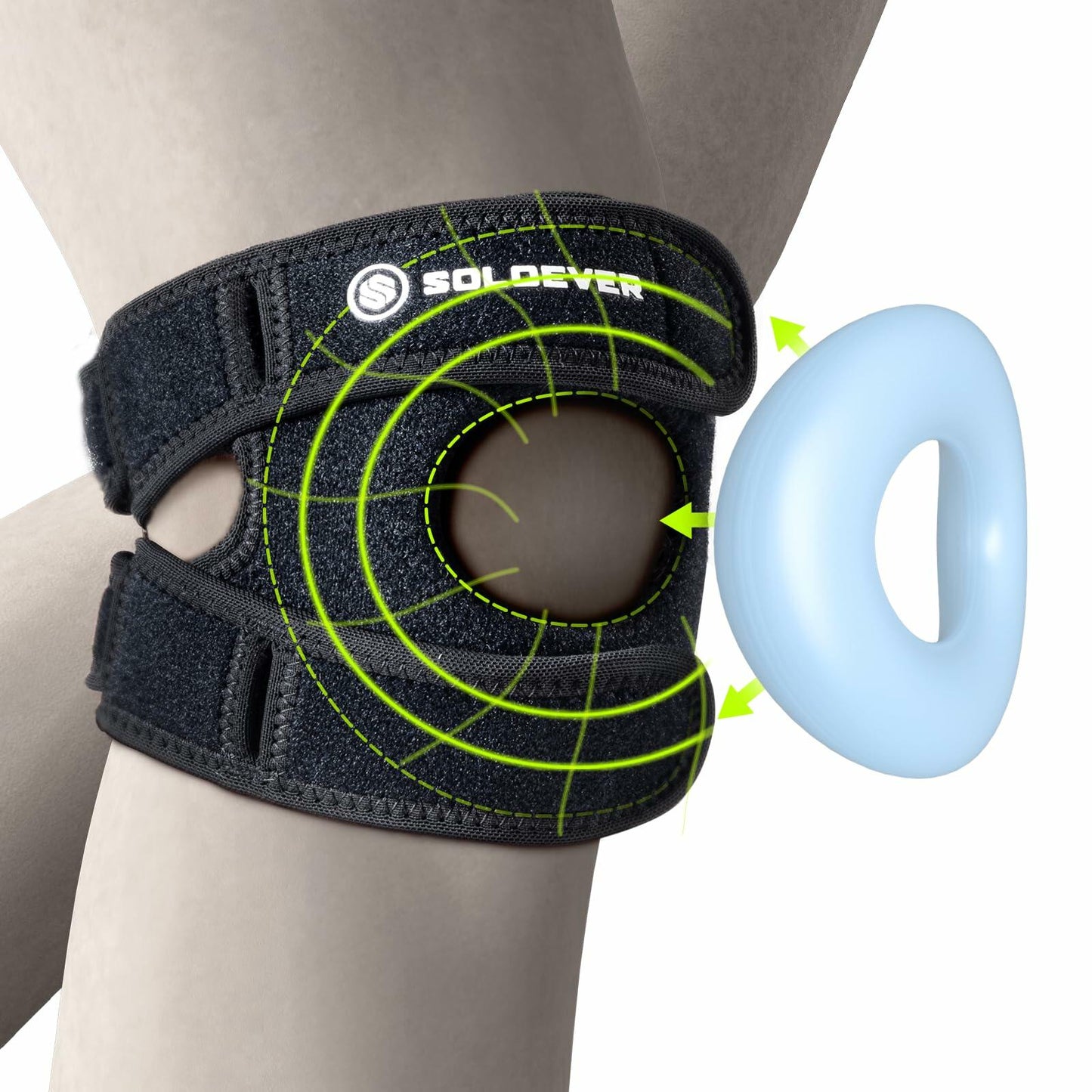 SOLOEVER Patella Knee Brace Dual Support Strap Gel Pad Adjustable Black