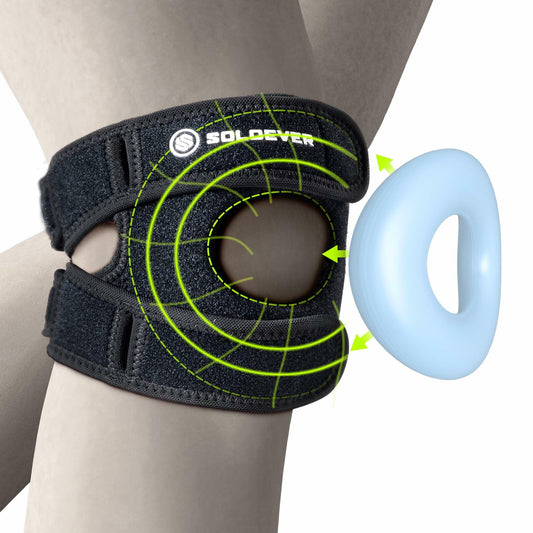 SOLOEVER Patella Knee Brace Dual Support Strap Gel Pad Adjustable Black