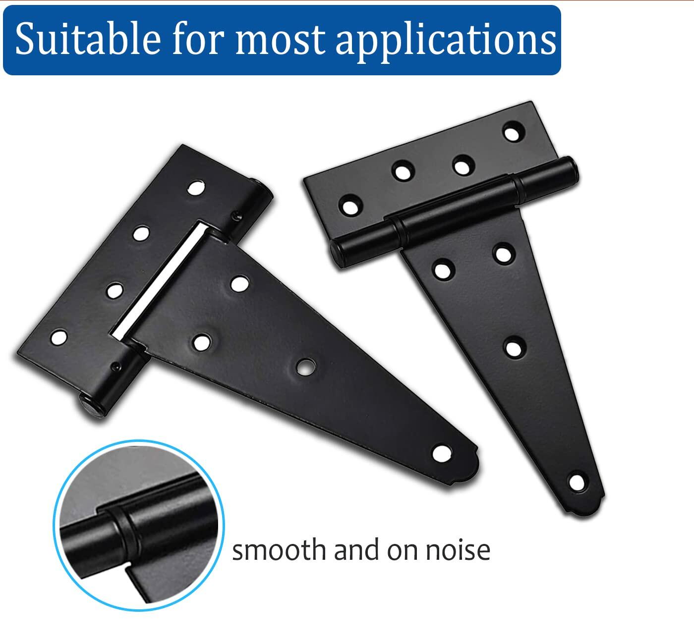 Verypejan 6 Inch T-Strap Heavy Duty Shed Door Hinges 4PCS Black Rustproof