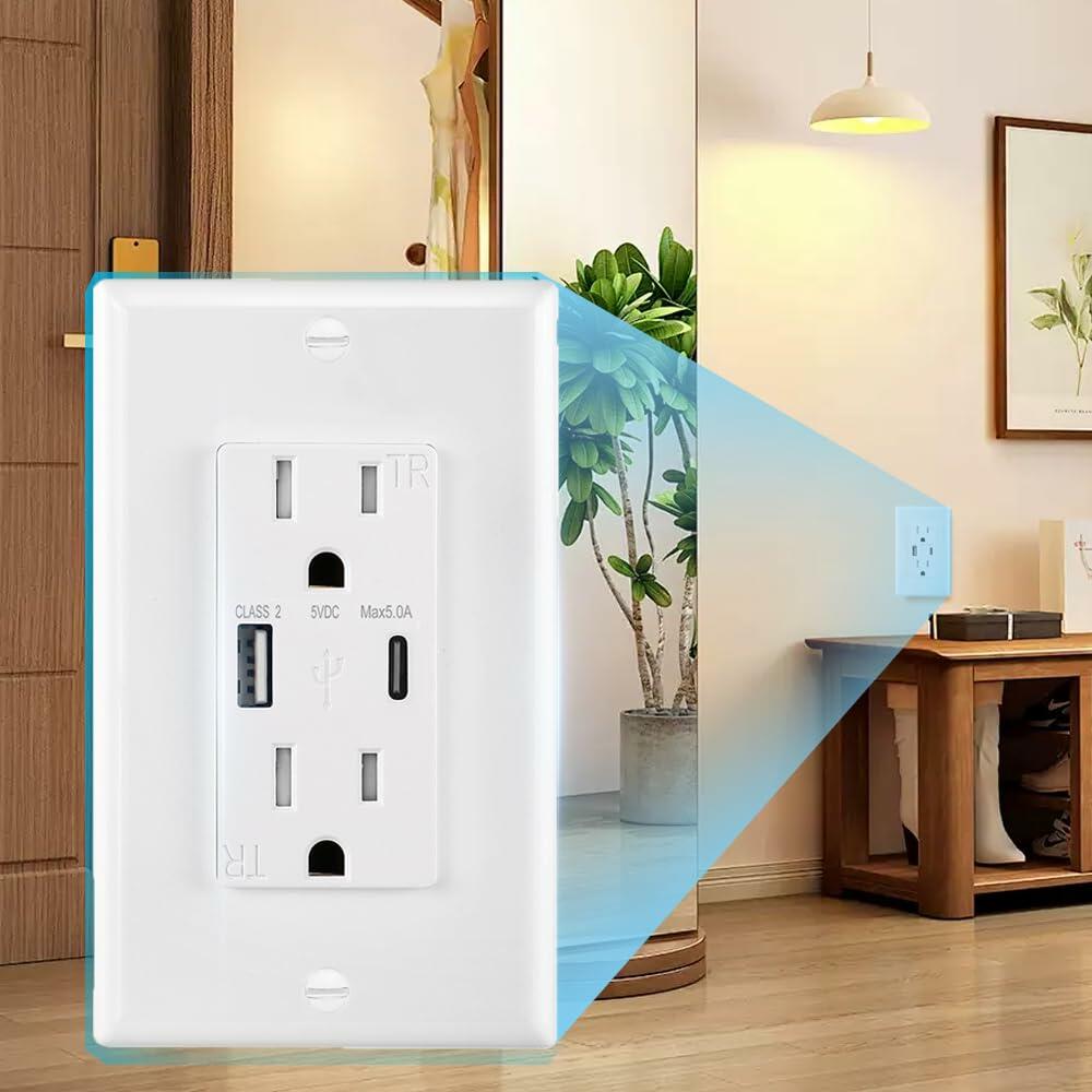 HANIVERSE Wall Outlet 15A Smart USB A+C Ports Tamper-Resistant White
