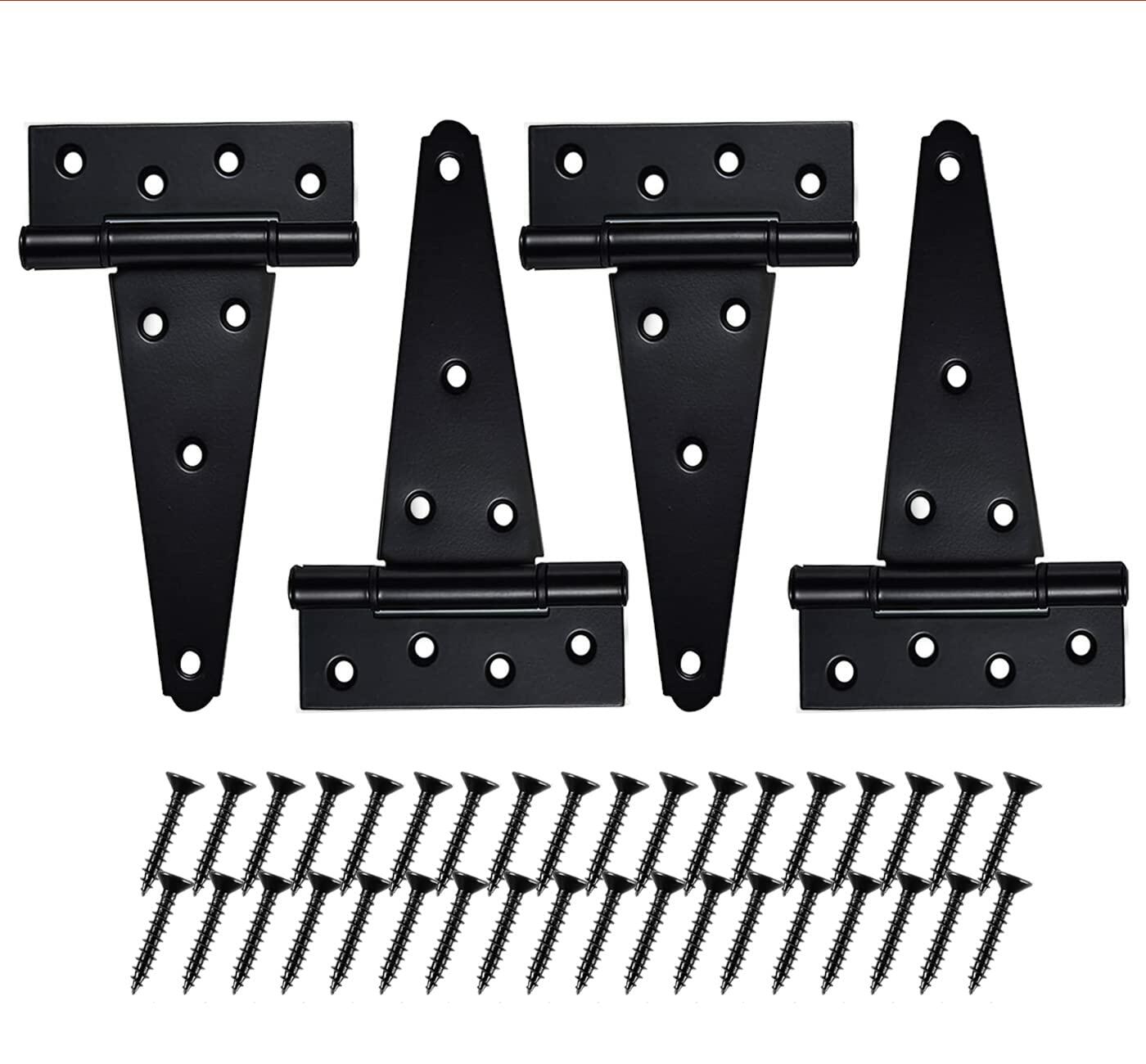 Verypejan 6 Inch T-Strap Heavy Duty Shed Door Hinges 4PCS Black Rustproof