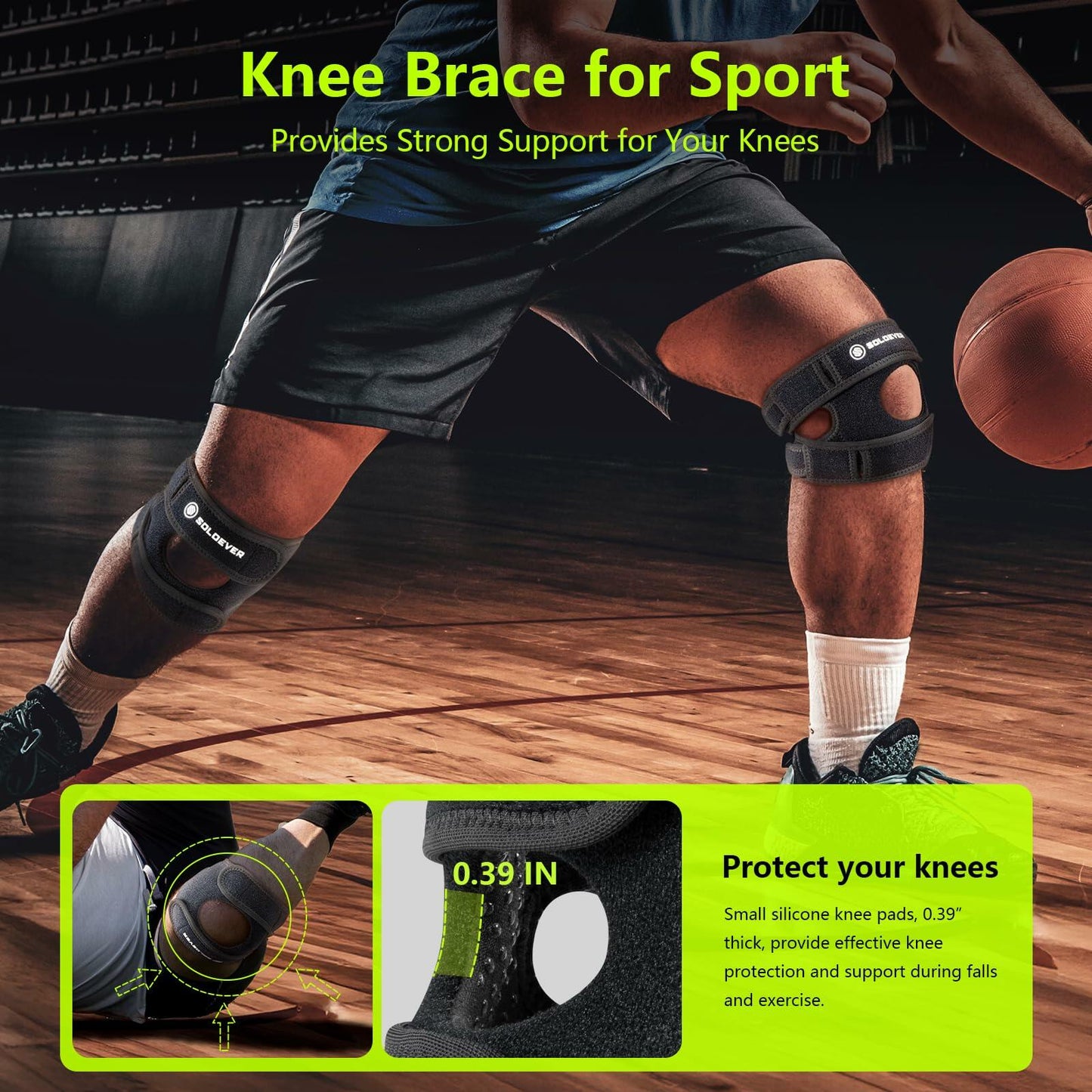 SOLOEVER Patella Knee Brace Dual Support Strap Gel Pad Adjustable Black