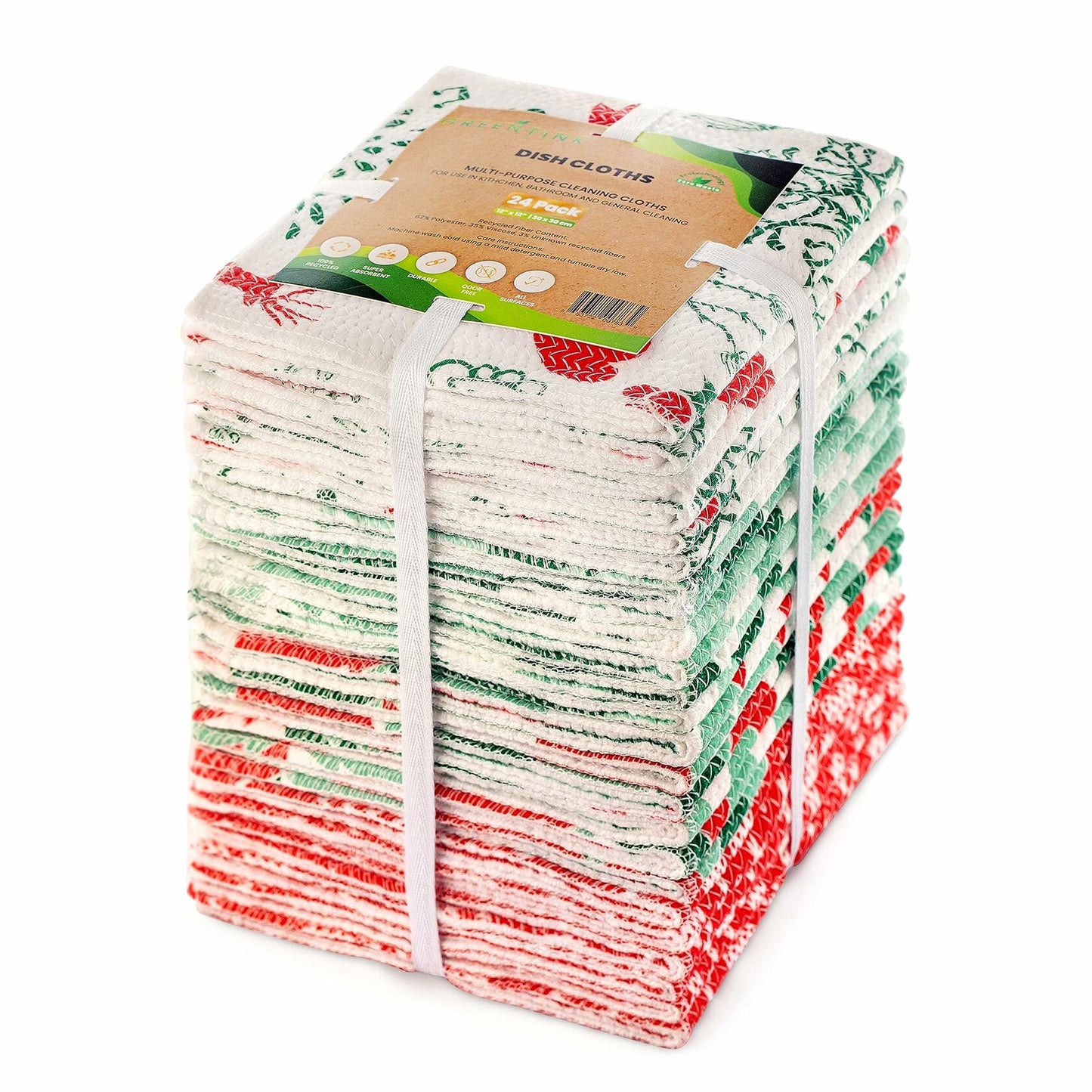 GREENTINK Eco-Friendly Reusable Dish Cloth Set 24-Pk 12x12in Multipurpose