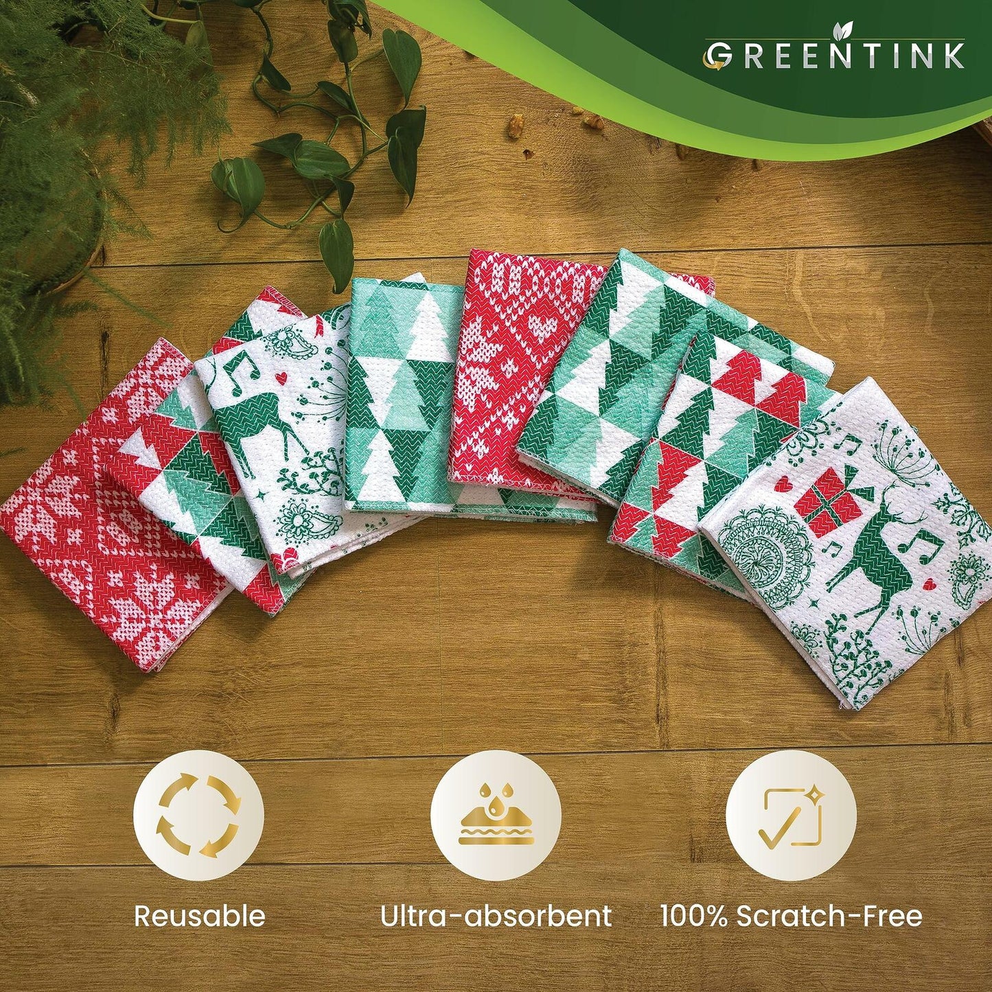 GREENTINK Eco-Friendly Reusable Dish Cloth Set 24-Pk 12x12in Multipurpose