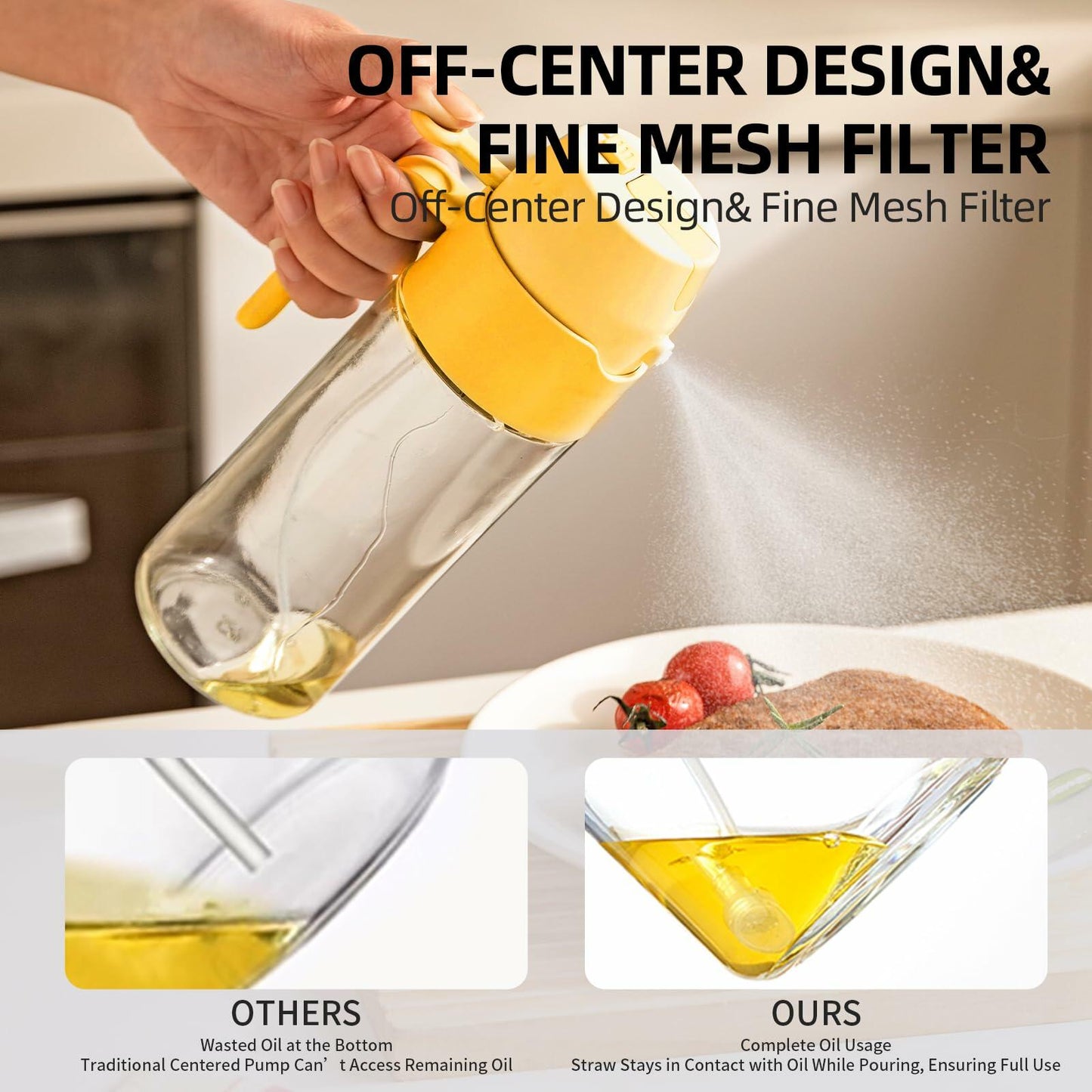 MDZF SWEET HOME Oil Sprayer 18.6oz 2-in-1 Olive Oil Dispenser Bottle Yellow