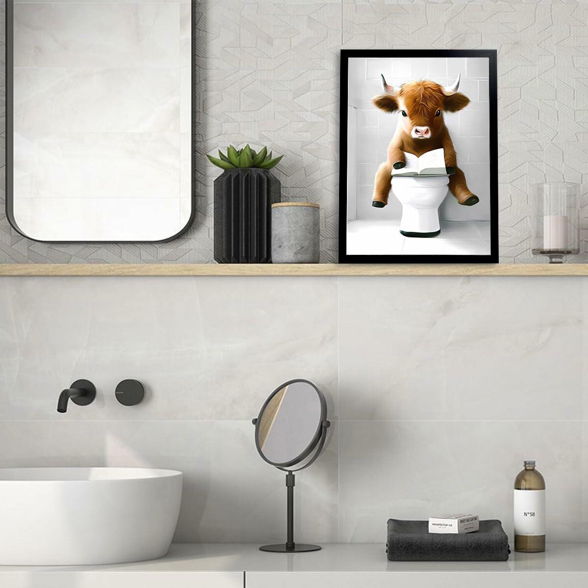 Foduuo Funny Framed Highland Cow Wall Art Canvas Print 12x16 inch Colorful