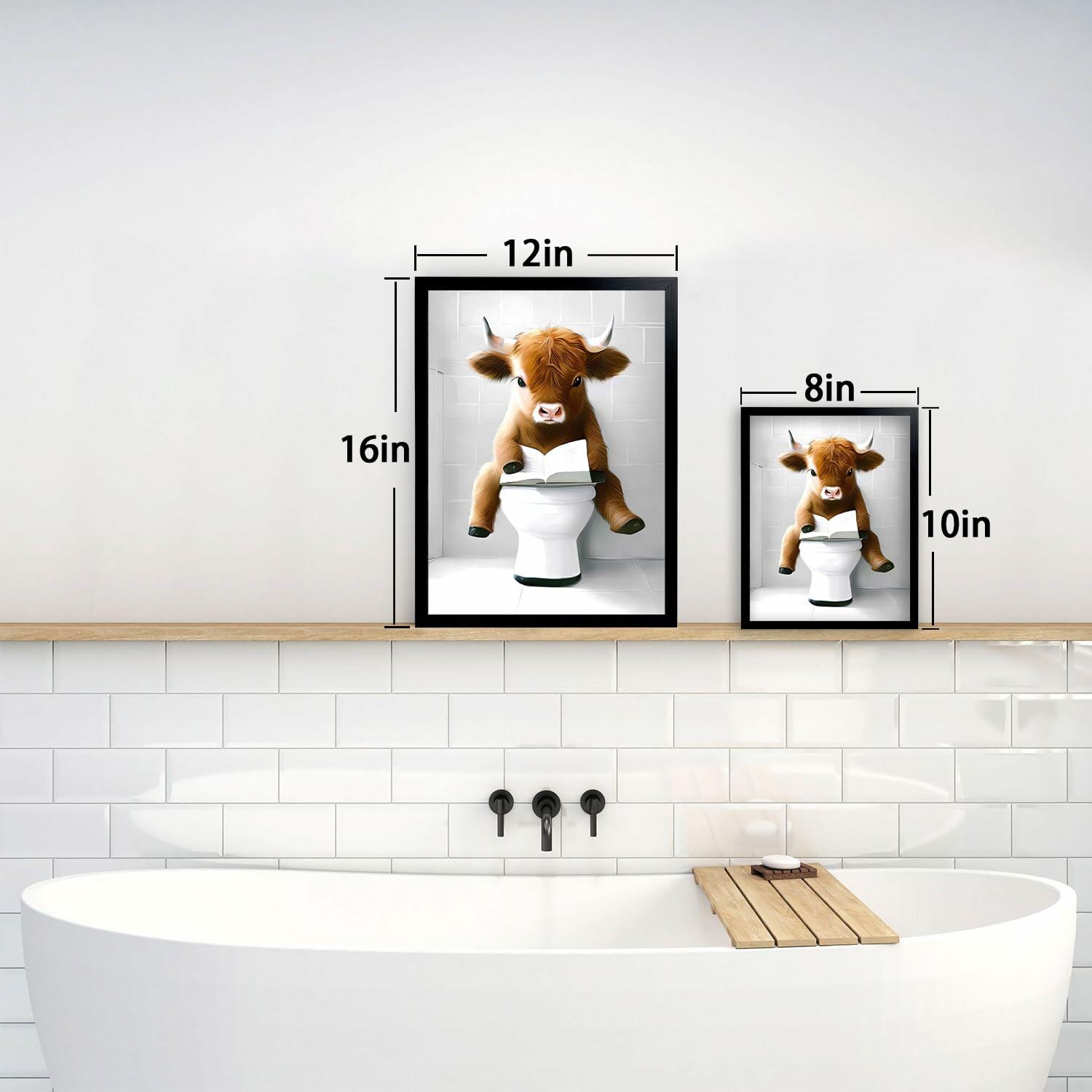 Foduuo Funny Framed Highland Cow Wall Art Canvas Print 12x16 inch Colorful