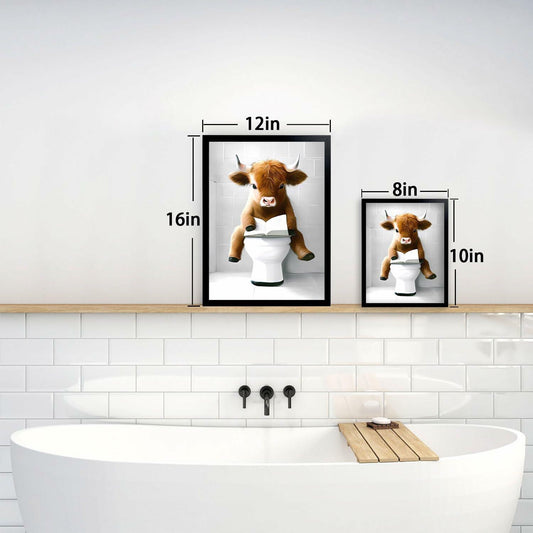 Foduuo Funny Framed Highland Cow Wall Art Canvas Print 12x16 inch Colorful