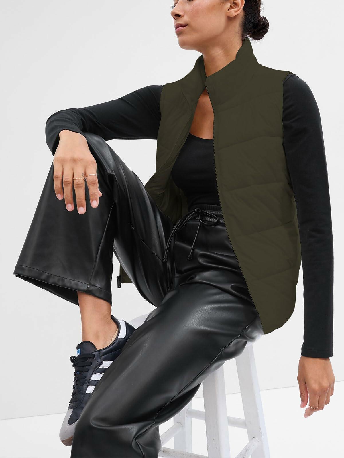 Mlgaril Women Winter Crop Army Green Puffer Vest Lightweight Warm Size S