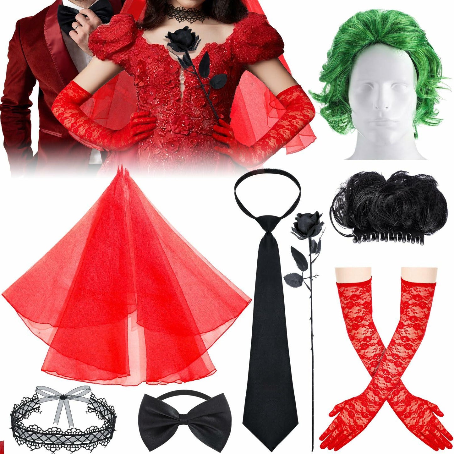 Mepase Halloween Bride Costume Accessories 8 Pcs Red Green Black One Size