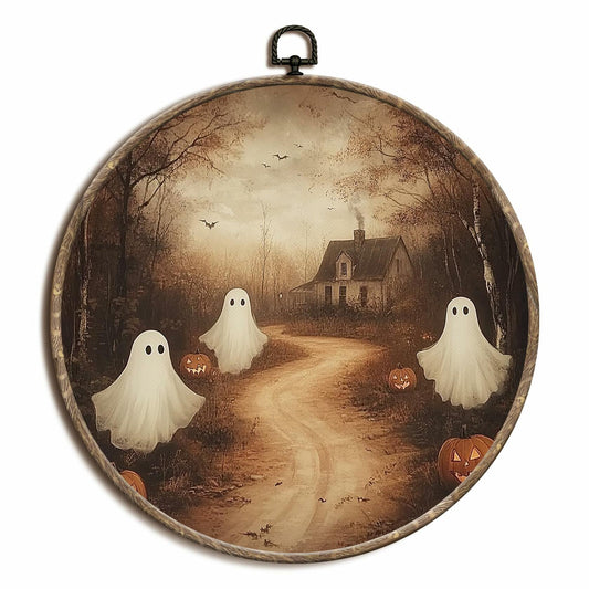 Yorhifa Vintage Ghost Pumpkin Halloween Framed Wall Art Canvas 10x10in