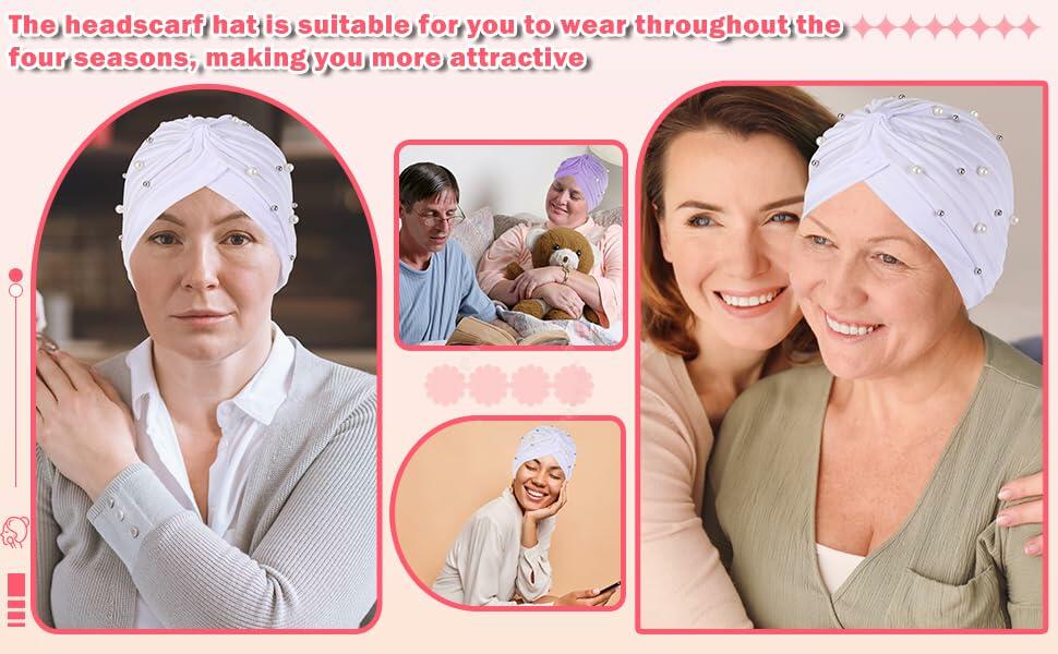 Fxhixiy Turban Hat Women Beaded Pre Tied Knot Chemo Headwrap Navy