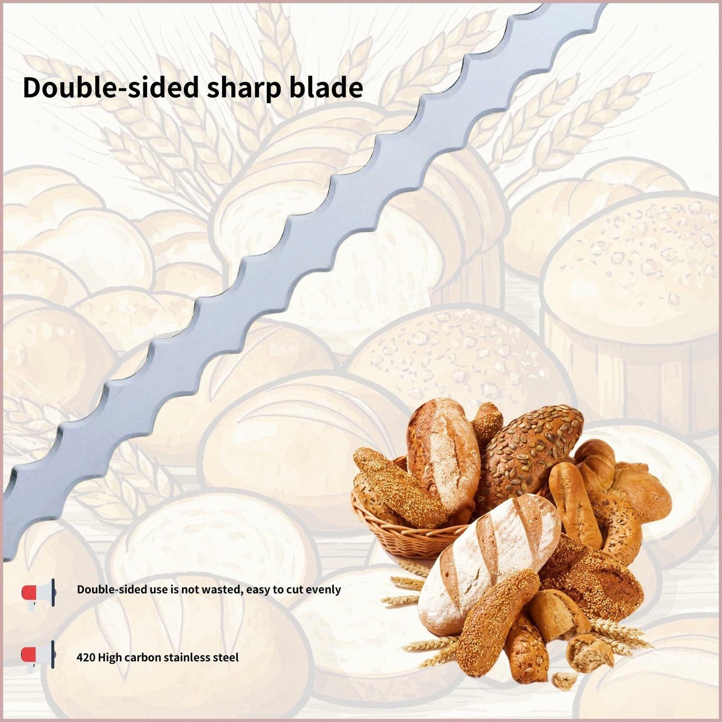 Blueskylnno 16in Double-sided Stainless Steel Sourdough Bread Knife Coffee