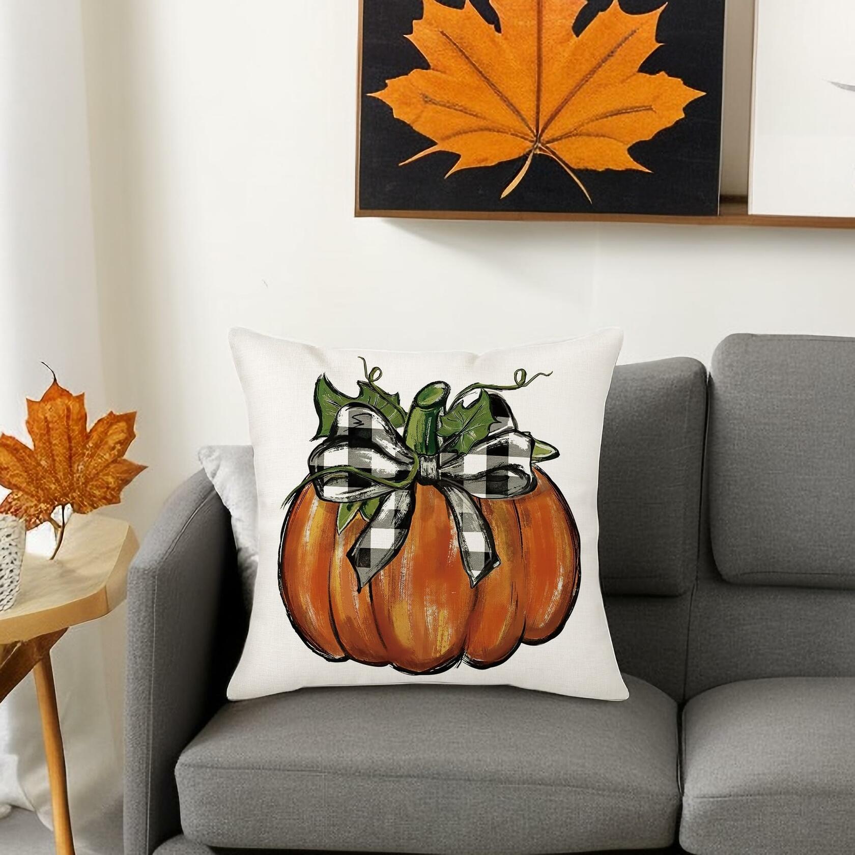 Aitukang Fall Pillow Covers 20x20 Inch Pumpkin Buffalo Plaid Set of 2
