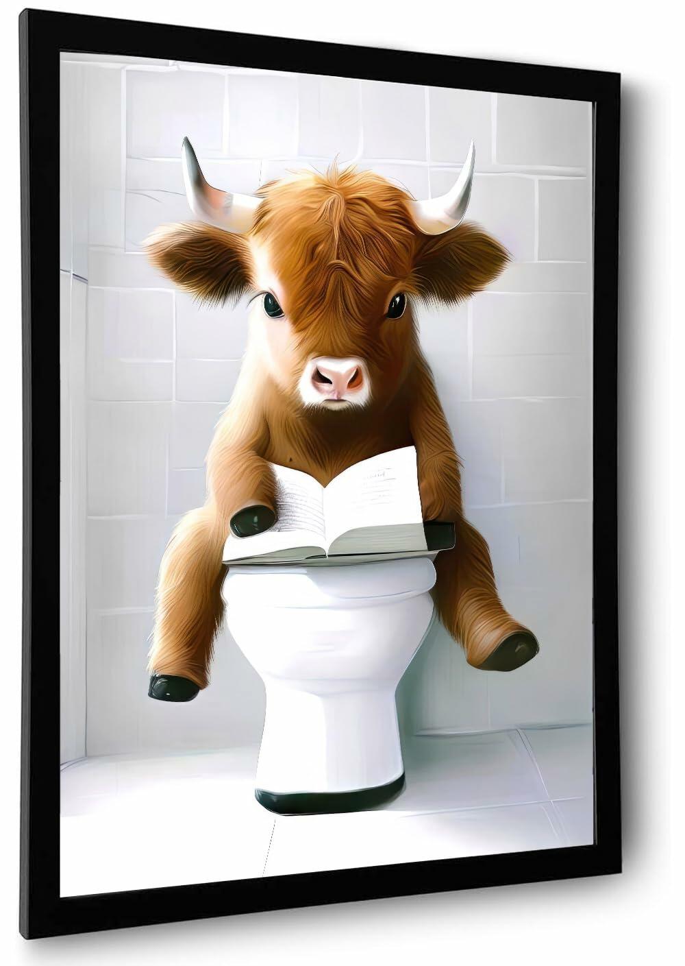 Foduuo Funny Framed Highland Cow Wall Art Canvas Print 12x16 inch Colorful