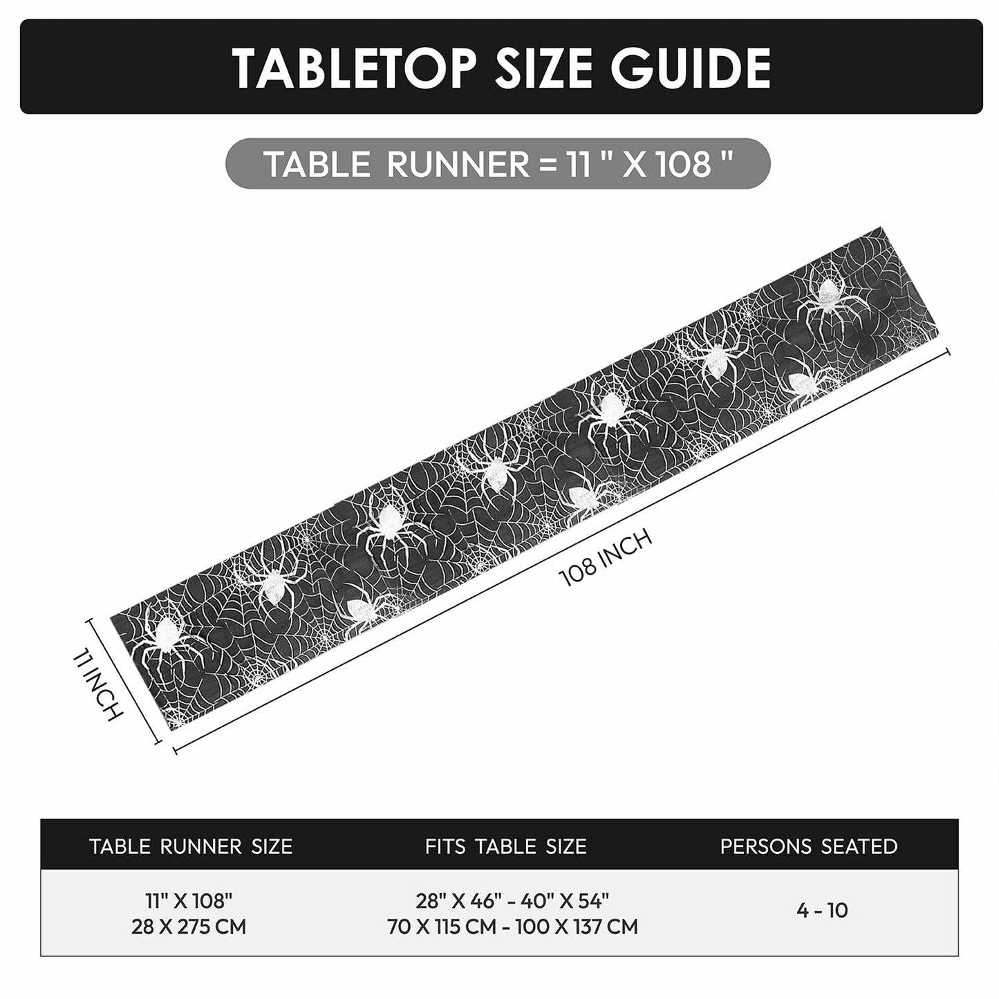 Sioloc Halloween Table Runner Silver Spider Web 13x72 Inch Black Polyester