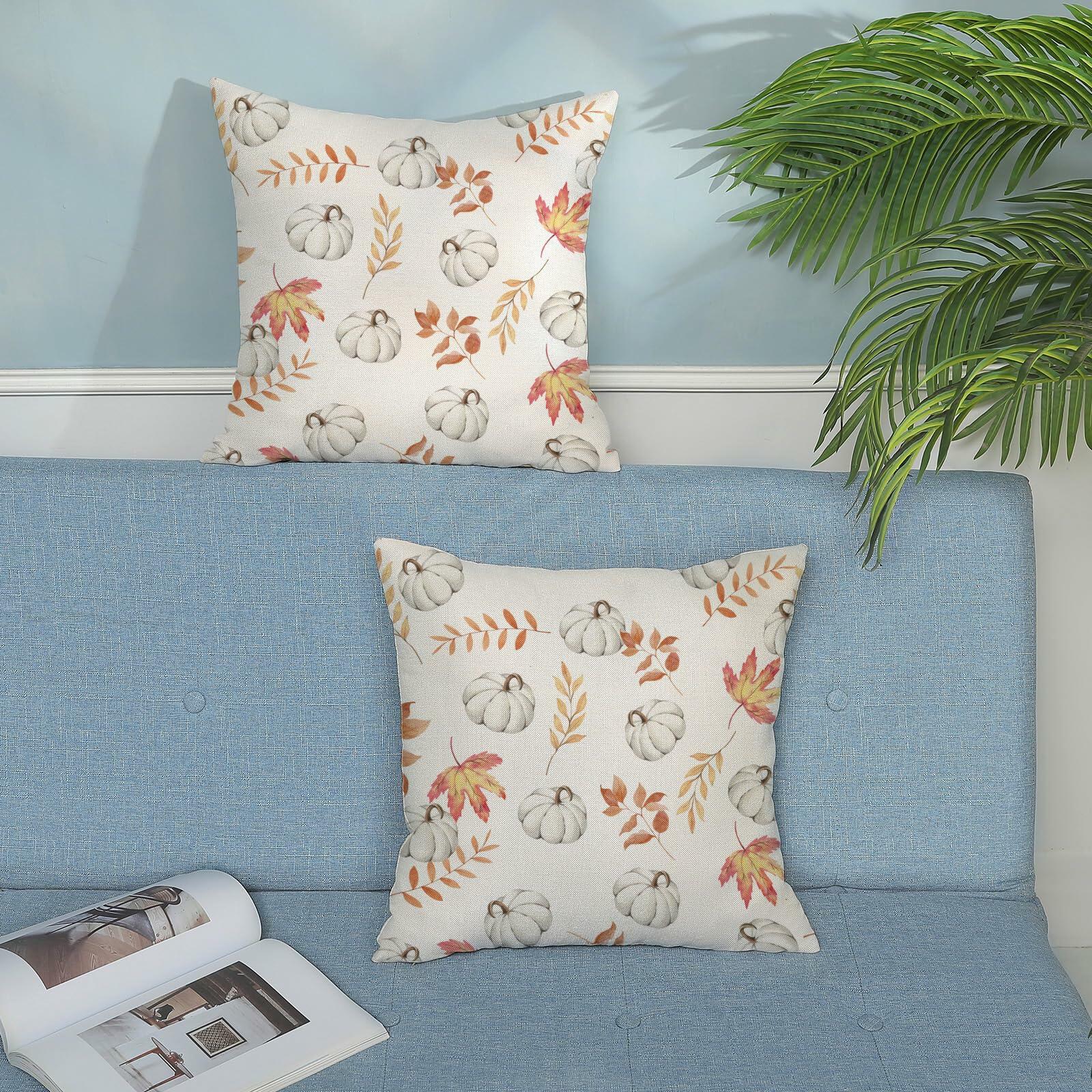 OFIRD Fall Decor Pillow Covers 20x20 White Pumpkin Maple Leaves Pack of 2