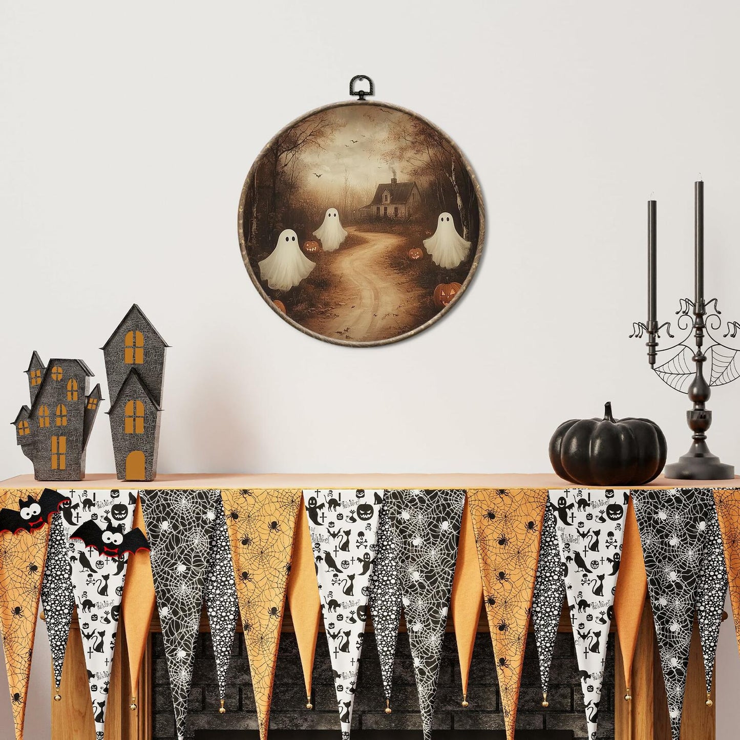 Yorhifa Vintage Ghost Pumpkin Halloween Framed Wall Art Canvas 10x10in