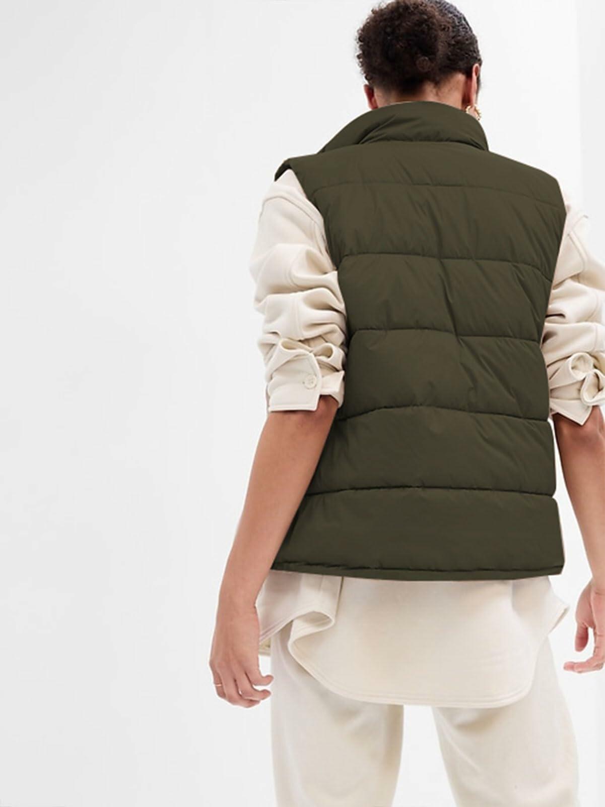 Mlgaril Women Winter Crop Army Green Puffer Vest Lightweight Warm Size S