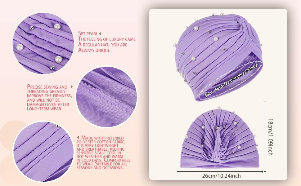 Fxhixiy Turban Hat Women Beaded Pre Tied Knot Chemo Headwrap Navy