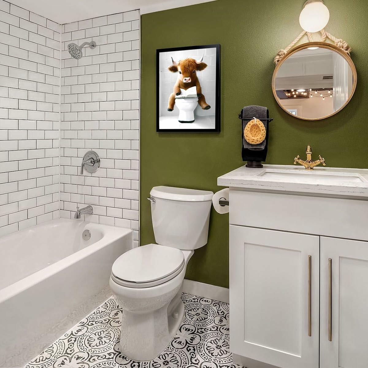 Foduuo Funny Framed Highland Cow Wall Art Canvas Print 12x16 inch Colorful