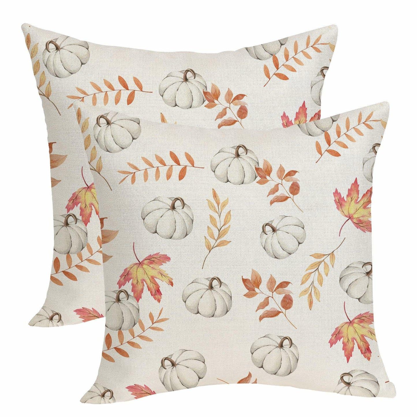 OFIRD Fall Decor Pillow Covers 20x20 White Pumpkin Maple Leaves Pack of 2